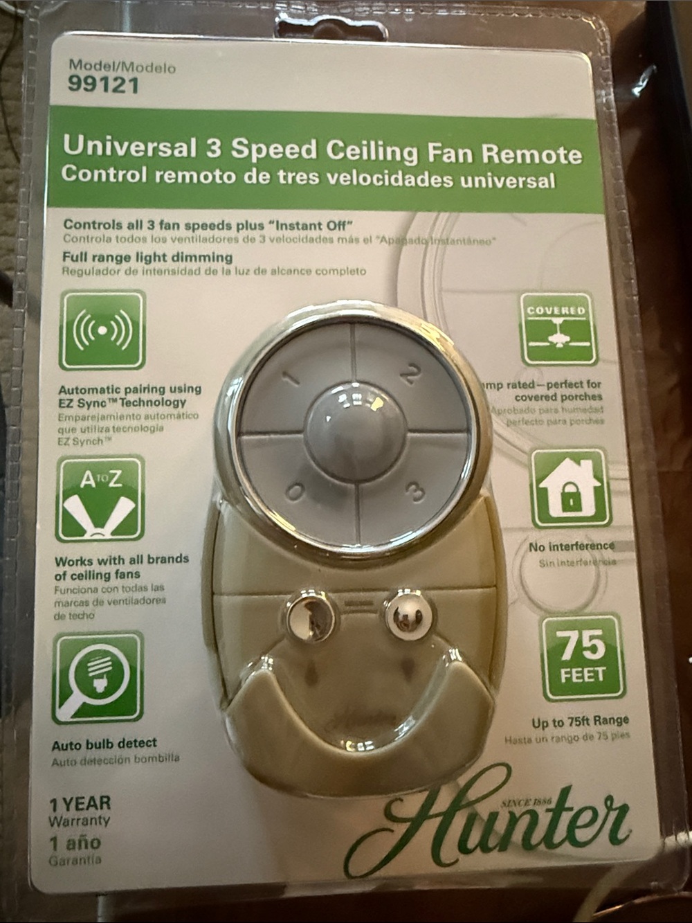 Hunter 99121 Universal 3 Speed Ceiling Fan Remote New